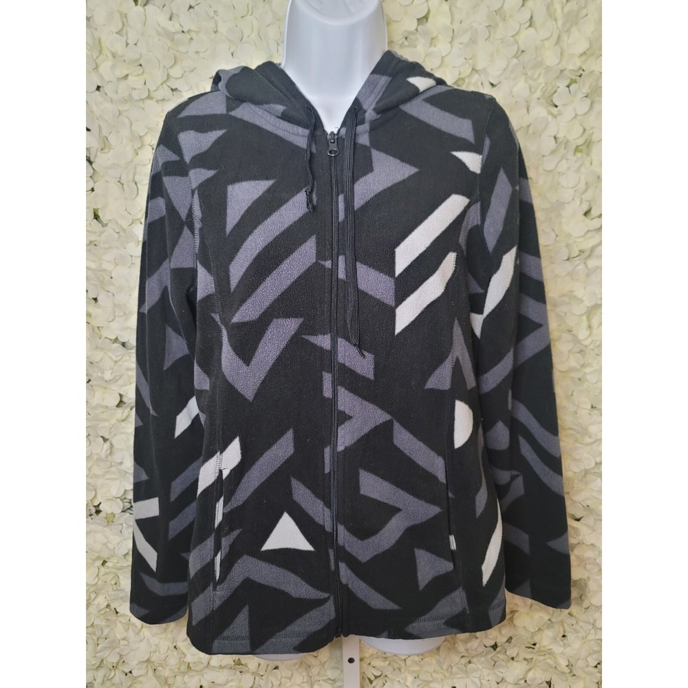 WOMEN'S ATHELETIC WORKS BLACK&GRAY POLAR FLEECE HOODIE JACKET MD 8/10 Lightweigh